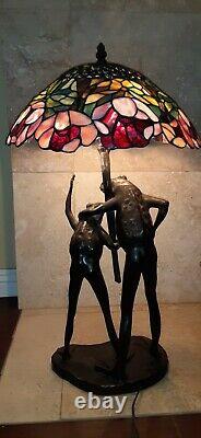 29 Bronze Antique Tiffany Style Frog Table Lamp With Stained Glass Shade