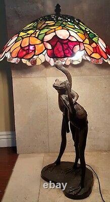 29 Bronze Antique Tiffany Style Frog Table Lamp With Stained Glass Shade