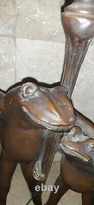 29 Bronze Antique Tiffany Style Frog Table Lamp With Stained Glass Shade
