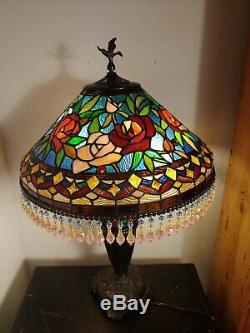 29H Tiffany Style Stained Glass Parisian Table Lamp Light Hanging Beaded