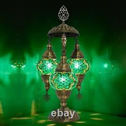 3 Globe Turkish Vintage Handmade Mosaic Tall Nightstand Bedside Table Lamp