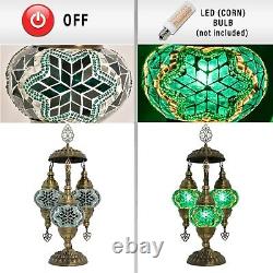 3 Globe Turkish Vintage Handmade Mosaic Tall Nightstand Bedside Table Lamp