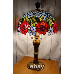 3-Light Stained Glass Tiffany Style Rose Bush Table Lamp 26 Tall Metal Base