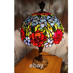 3-Light Stained Glass Tiffany Style Rose Bush Table Lamp 26 Tall Metal Base