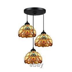 3-Light Tiffany Stained Glass Ceiling Light Kitchen Island Pendant Lamp Fixture