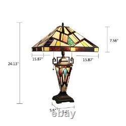 3-Light Tiffany-Style Stained Glass Table Lamp, Double-Lit, 16 Shade