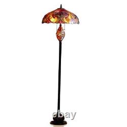 3-Light Victorian Tiffany Style Red Stained Glass Floor Lamp