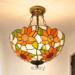 3-head Circular Tiffany Lamp, Colorful Sunflower Chandelier, 16'' Glass New Lamp