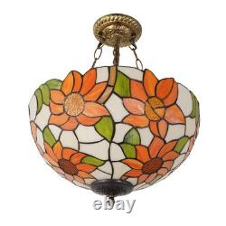 3-head Circular Tiffany Lamp, Colorful Sunflower Chandelier, 16'' Glass New Lamp