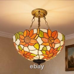3-head Circular Tiffany Lamp, Colorful Sunflower Chandelier, 16'' Glass New Lamp