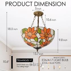 3-head Circular Tiffany Lamp, Colorful Sunflower Chandelier, 16'' Glass New Lamp