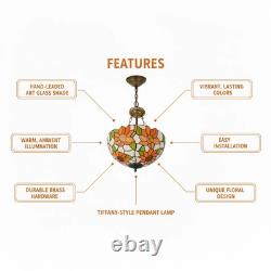 3-head Circular Tiffany Lamp, Colorful Sunflower Chandelier, 16'' Glass New Lamp