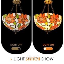 3-head Circular Tiffany Lamp, Colorful Sunflower Chandelier, 16'' Glass New Lamp