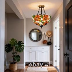 3-head Circular Tiffany Lamp, Colorful Sunflower Chandelier, 16'' Glass New Lamp