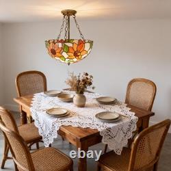 3-head Circular Tiffany Lamp, Colorful Sunflower Chandelier, 16'' Glass New Lamp