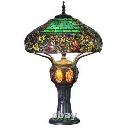 34H Green Turtleback Mosaic Stained Glass Table Lamp