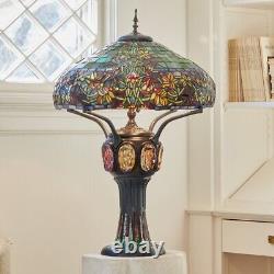 34H Green Turtleback Mosaic Stained Glass Table Lamp