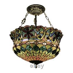 5-Light Retro Stained Glass Ceiling Light Tiffany Style Chandelier Pendant Lamp