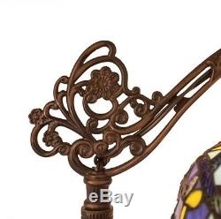 60.5H Victorian Fringed Stained Glass Beaded Umbrella Side Arm Floor Lamp