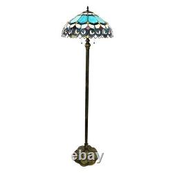 62 Victorian 2 Bulb Antique Dark Bronze Stained Glass Floor Lamp 18 Shade