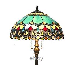 62 Victorian 2 Bulb Antique Dark Bronze Stained Glass Floor Lamp 18 Shade