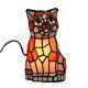 8.6in Animal Cat Mica Glass Table Lamp Stained Glass Accent Night Light Gift