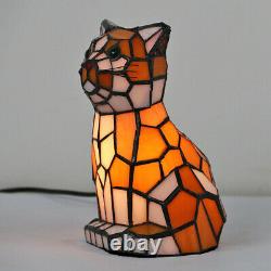 8.6in Animal Cat Mica Glass Table Lamp Stained Glass Accent Night Light Gift