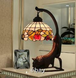 8 Vintage Tiffany Stained Glass Red Dragonfly Cat Flower Butterfly Table Lamp