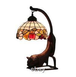 8 Vintage Tiffany Stained Glass Red Dragonfly Cat Flower Butterfly Table Lamp