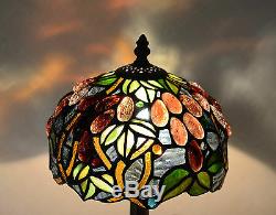 8W Grape Vine Stained Glass Handcrafted Table Desk Lamp, Zinc Base