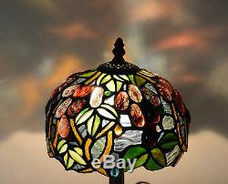 8W Grape Vine Stained Glass Handcrafted Table Desk Lamp, Zinc Base