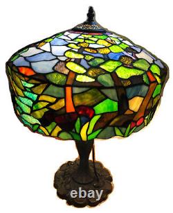 AMBIANCE TIFFANY STYLE LAMP STAINED GLASS SHADE TREES SKY BRONZE FINISH with TAG