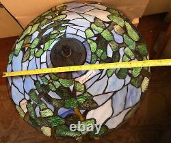 AMBIANCE TIFFANY STYLE LAMP STAINED GLASS SHADE TREES SKY BRONZE FINISH with TAG