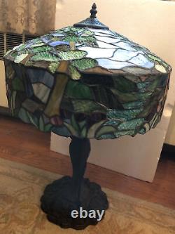 AMBIANCE TIFFANY STYLE LAMP STAINED GLASS SHADE TREES SKY BRONZE FINISH with TAG