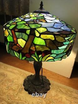 AMBIANCE TIFFANY STYLE LAMP STAINED GLASS SHADE TREES SKY BRONZE FINISH with TAG