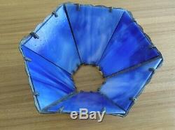 ANTIQUE VICTORIAN 6 PANEL blue STAINED SLAG GLASS LAMP SHADE read