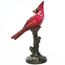 Accent Lamp Cardinal Stained Glass 13 in. Resin Bird Table Tree Trunk Base