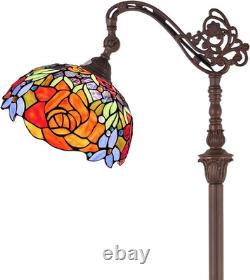 Adjustable Tiffany Style Stained Glass Floor Lamp Red Yellow Rose Design