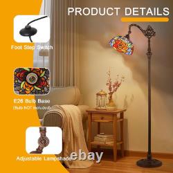 Adjustable Tiffany Style Stained Glass Floor Lamp Red Yellow Rose Design