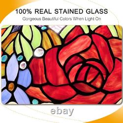 Adjustable Tiffany Style Stained Glass Floor Lamp Red Yellow Rose Design