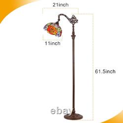 Adjustable Tiffany Style Stained Glass Floor Lamp Red Yellow Rose Design