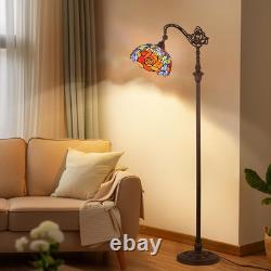 Adjustable Tiffany Style Stained Glass Floor Lamp Red Yellow Rose Design