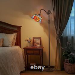 Adjustable Tiffany Style Stained Glass Floor Lamp Red Yellow Rose Design