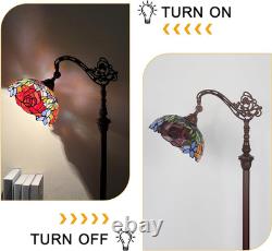 Adjustable Tiffany Style Stained Glass Floor Lamp Red Yellow Rose Design