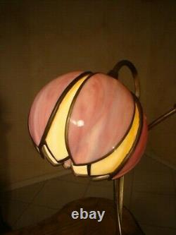 Amazing Pair 2 Lights Antique Stained Slag Glass Tulip Lamp