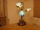 Amazing Unusual 3 Lights Antique Stained Slag Glass Tulip Lamp