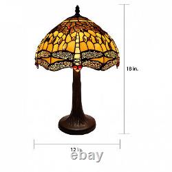 Amber Tiffany Style Stained Glass Dragonfly Table Lamp Reading Accent