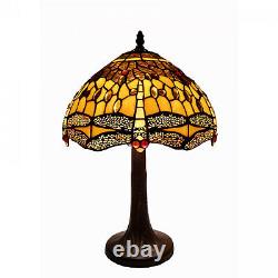 Amber Tiffany Style Stained Glass Dragonfly Table Lamp Reading Accent