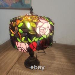 Ambiance Tiffany Style Stained Glass Lamp Roses Flowers 19tall Vintage Pink Red