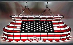 American Flag Red White Blue Made in USA Stained Glass Pool Table Light Lamp